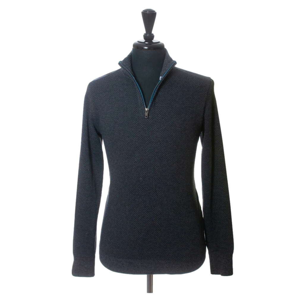 ROBERT GRAHAM Desmond Quarter Zip Pullover Cotton MEDIUM Sweater Charcoal